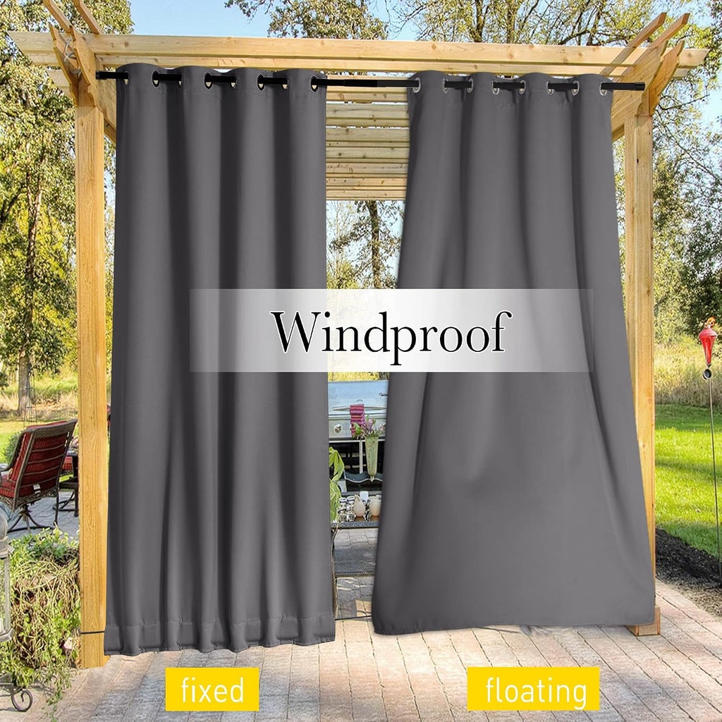 Windproof Outdoor Curtains Waterproof W84xL84 Grey | Premium Thick Privacy Weatherproof UV Block Thermal Drapes