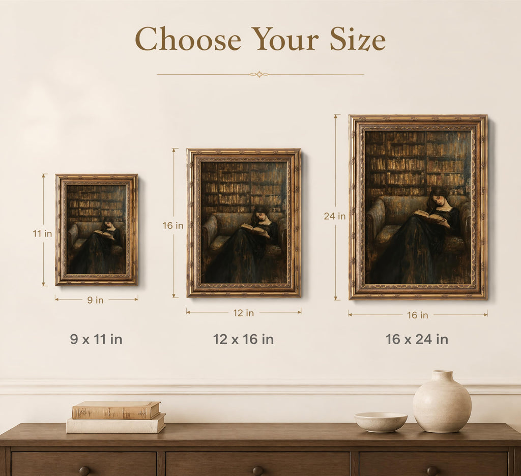 Vintage Gold Framed Gothic Wall Art, Victorian Women Reading Oil Painting Canvas Prints, Dark Academia Picture Wall