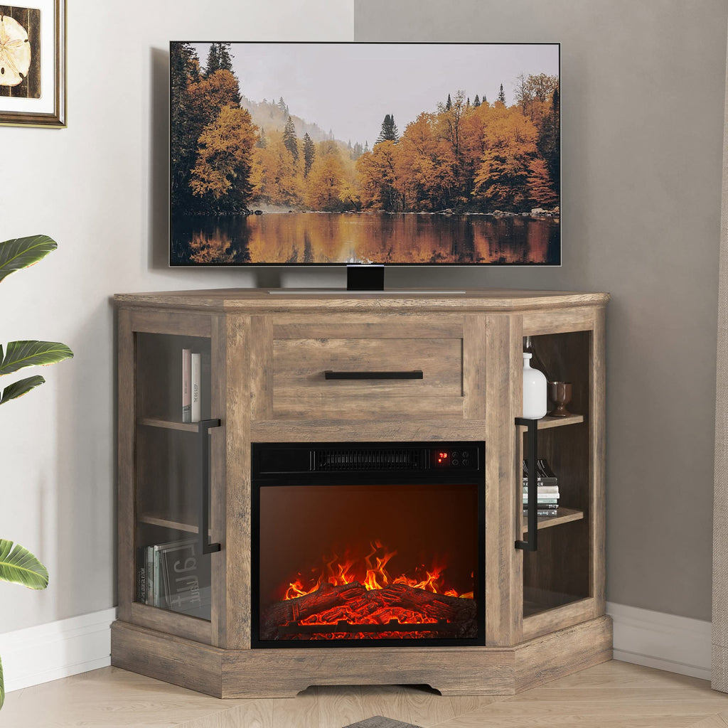 Dale 43" Corner TV Stand with 18" Electric Fireplace - Rustic Oak