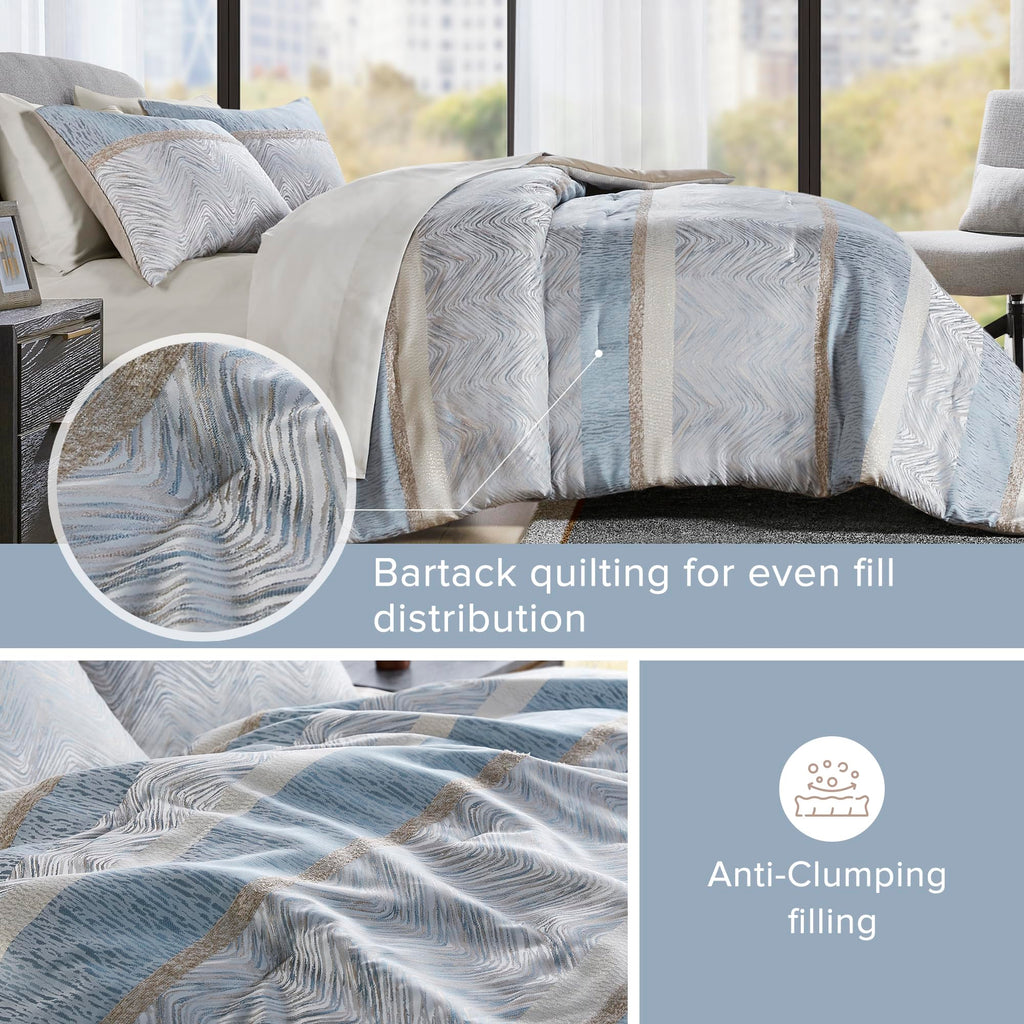 Cascade Jacquard Comforter Set, Queen, 7 Piece, Blue