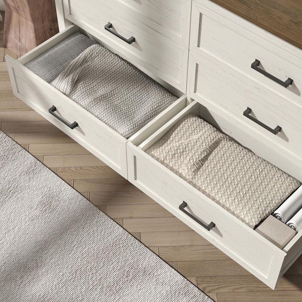 Farmhouse 6 Drawers Dresser, Antique White