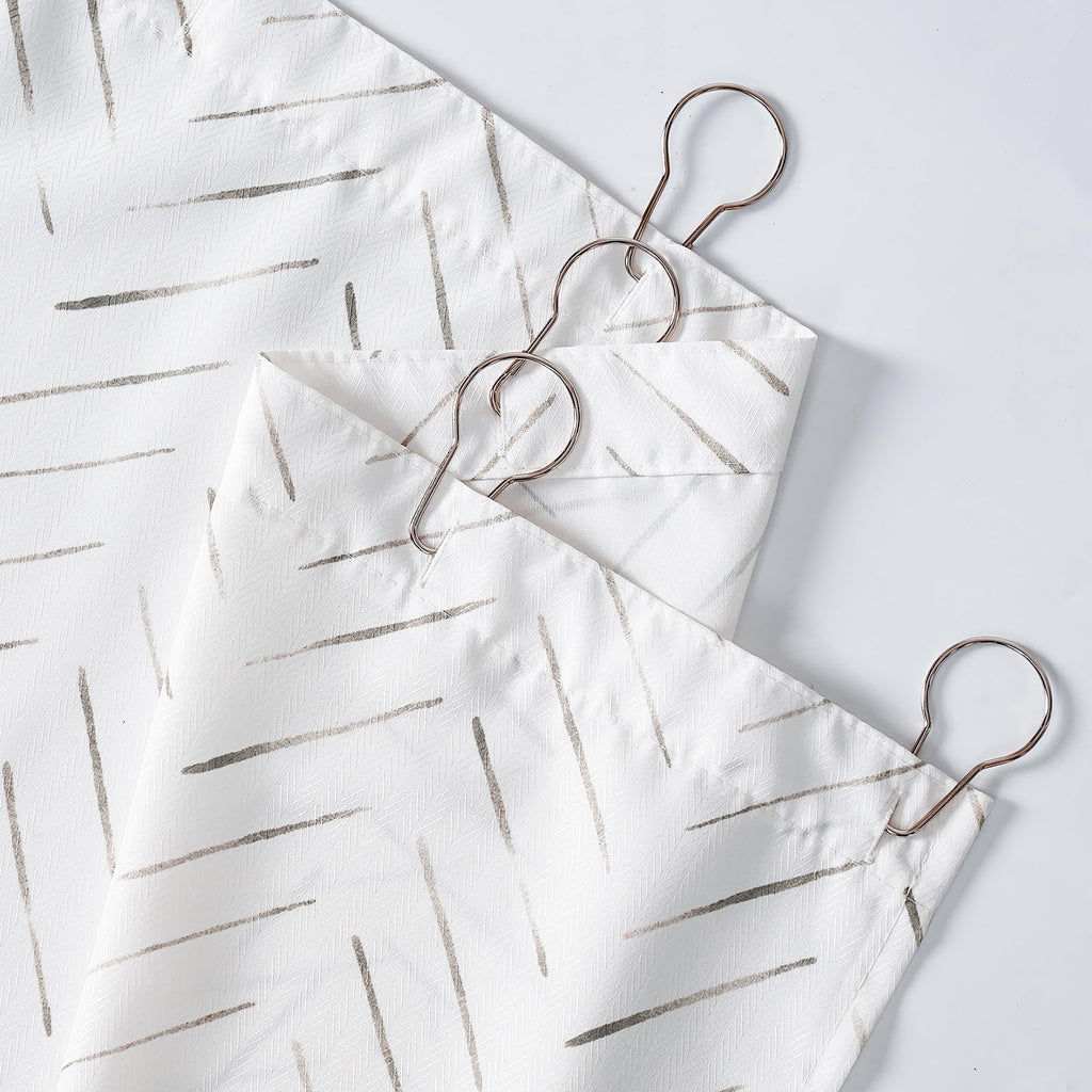 Extra Long Taupe Grey and White Inky Herringbone Chevron Zig Zag Waterproof Fabric Modern Farmhouse Shower Curtains
