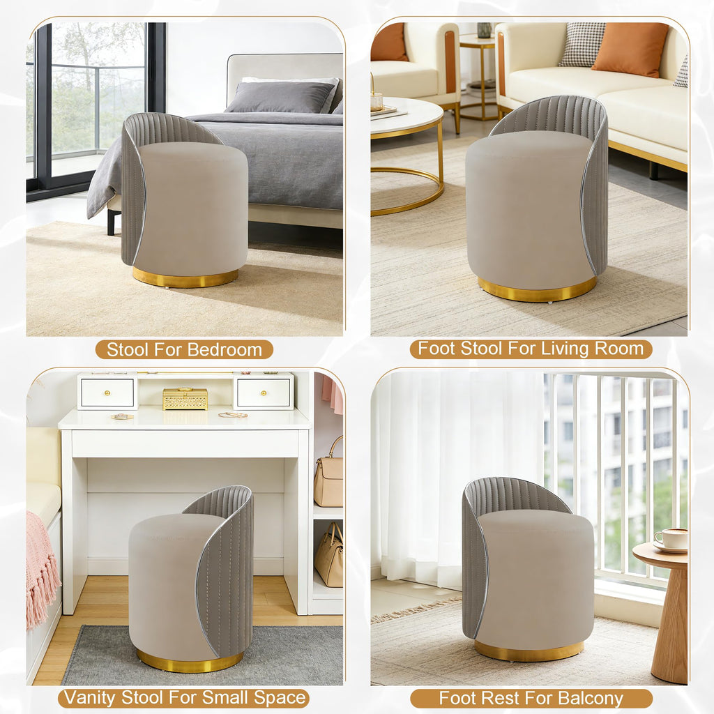 Vanity Chair with Back, Leather Vanity Stool - 360° Swivel Makeup Chair, No Assembly Upholstered Comfy Makeup Stool