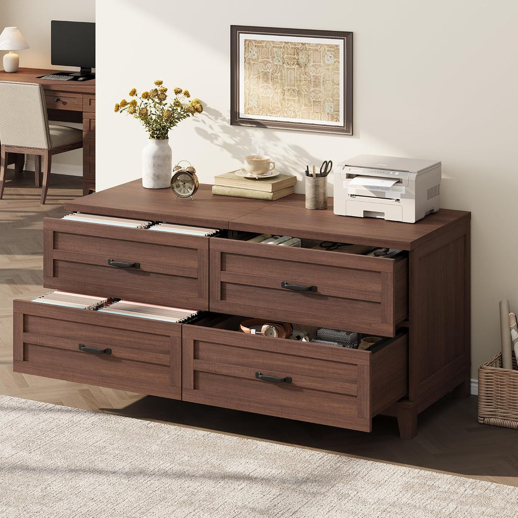 2 Drawer Farmhouse Lateral File Cabinet, Wood Filing Cabinet Fits Legal Letter A4 Hanging Files, Wide Storage