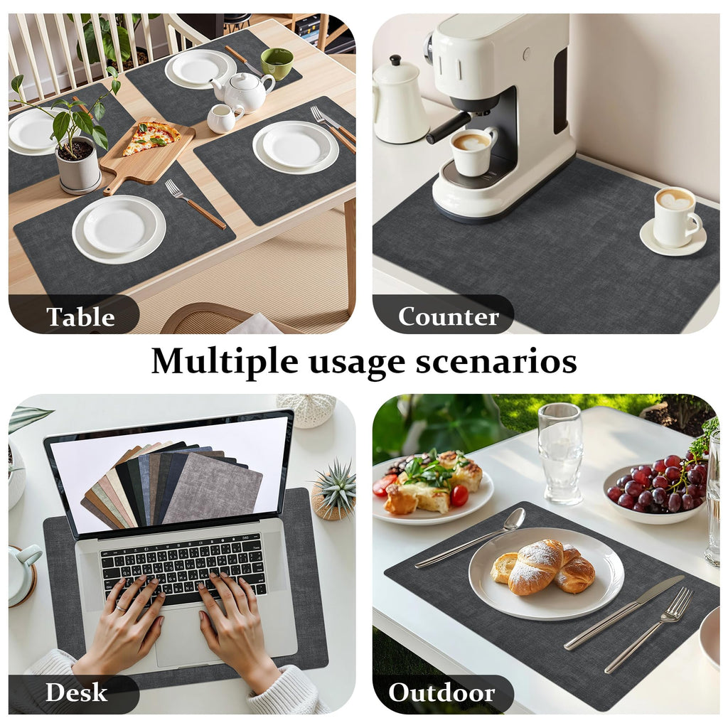 Faux Leather PU Placemats Set of 4 (Dark Grey,11.8" x 17")