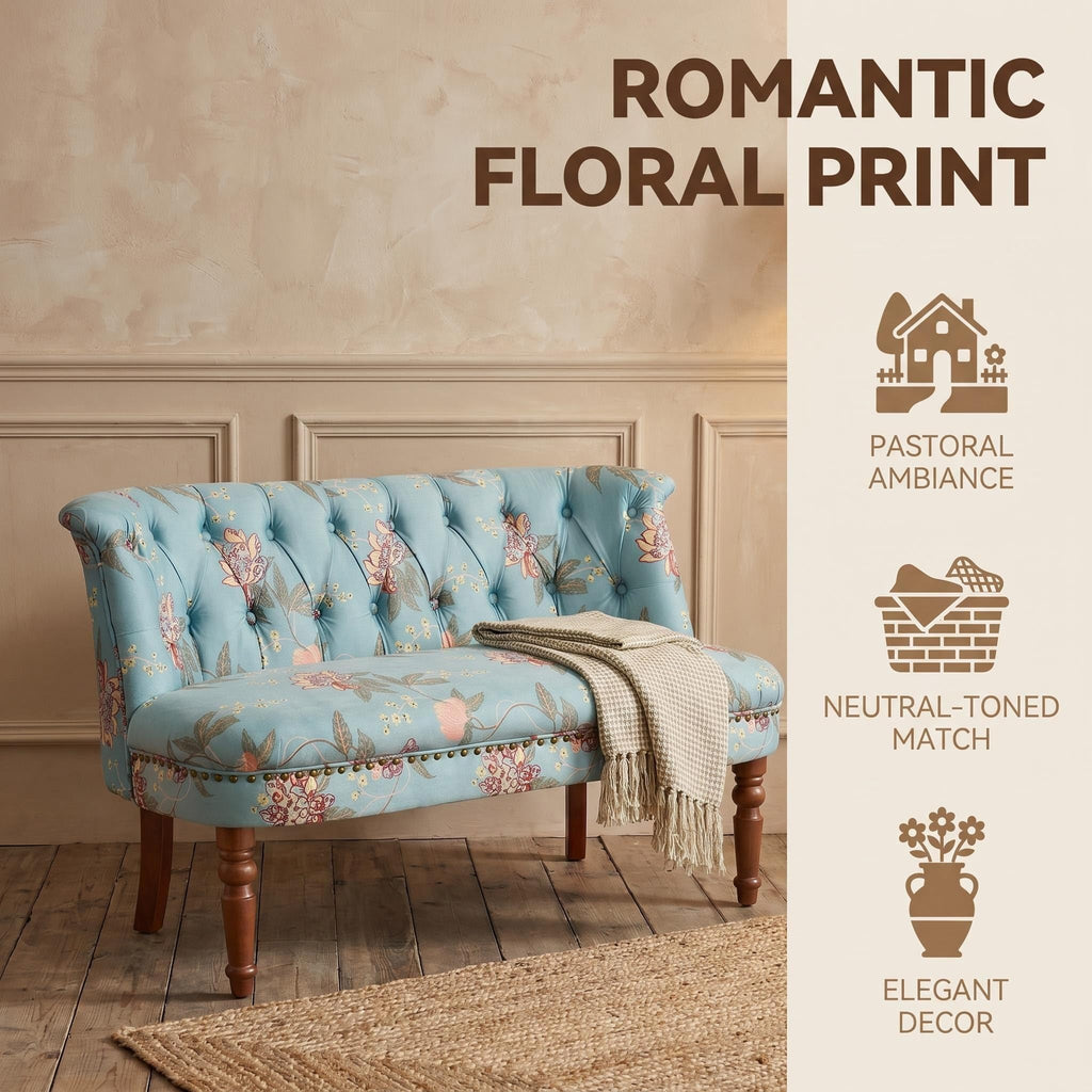 47.25" Vintage Velvet Settee Armless Loveseat with Tufted Back(Blue A)