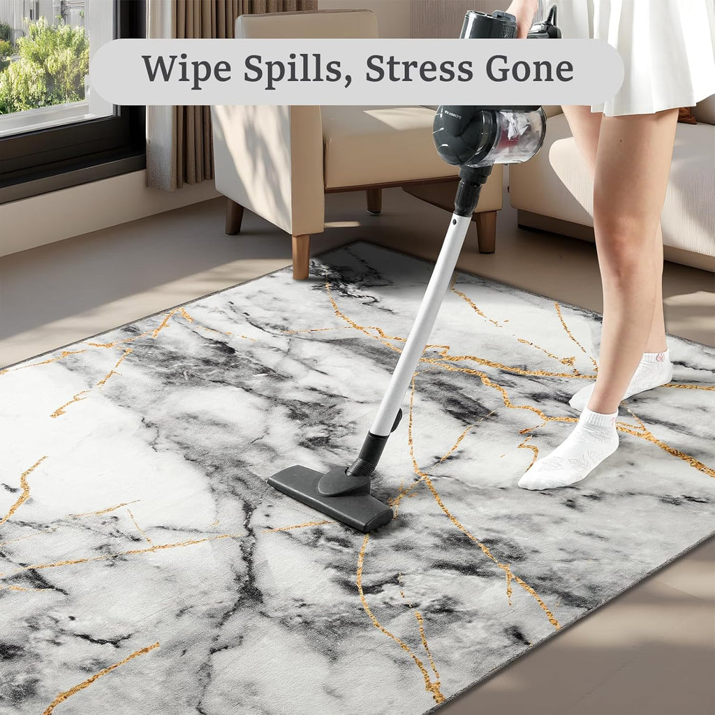 6x9 Living Room Rug Washable Abstract Rugs with Non-Slip Backing Low Pile Area Rug for Living Room, Bedroom, Dining Room