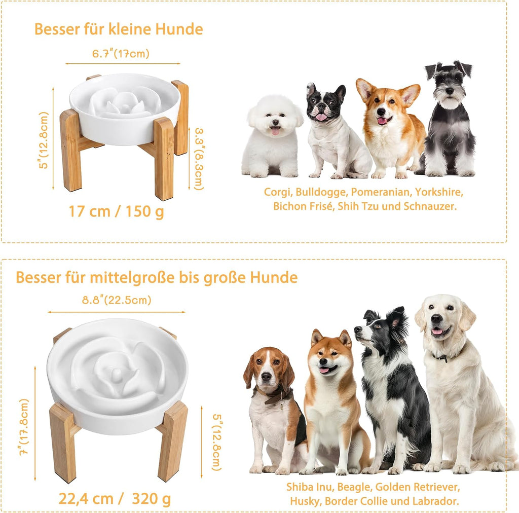 Elevated Slow Feeder Dog Bowl, 6.7" Ceramic Maze Dog Bowl with Stand