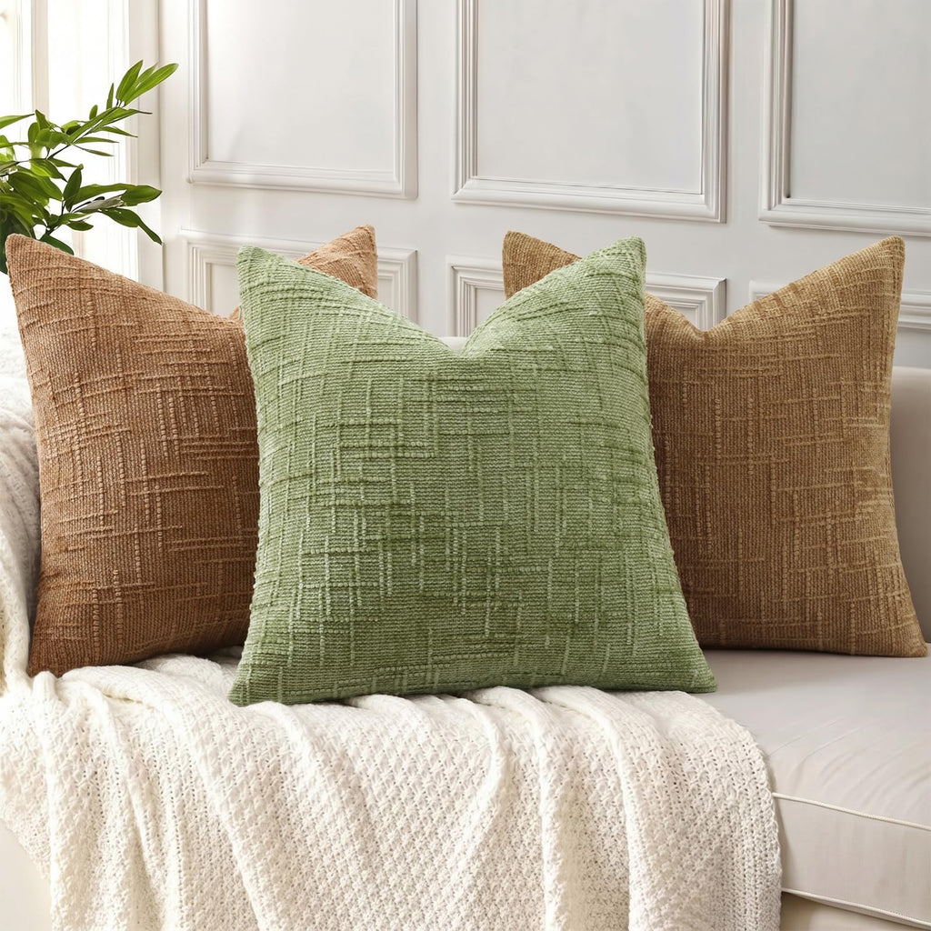 Textured Chenille Throw Pillow Covers 16x16 Set of 2 Sage Green