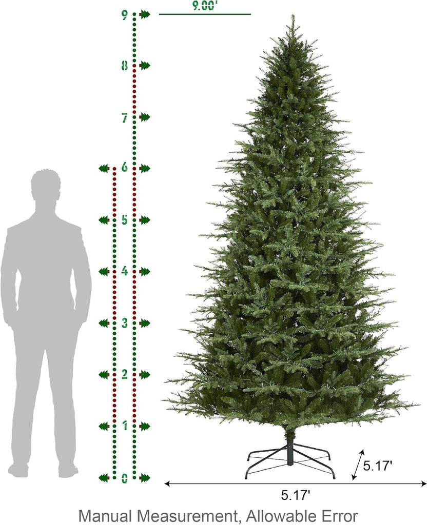 Artificial Christmas Tree, Prelit Hinged Holiday Tree Majestic Evergreen Fir Xmas Tree with 2450 Warm