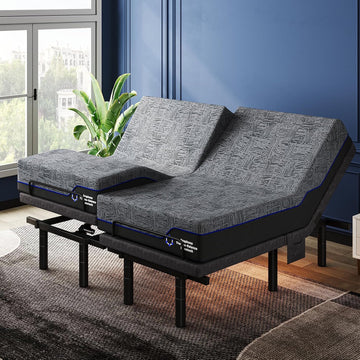 Split King Adjustable Bed Frame and 14 inch Mattress Set, Electric Bed Base, Head and Foot Lift, Wireless Remote, 4
