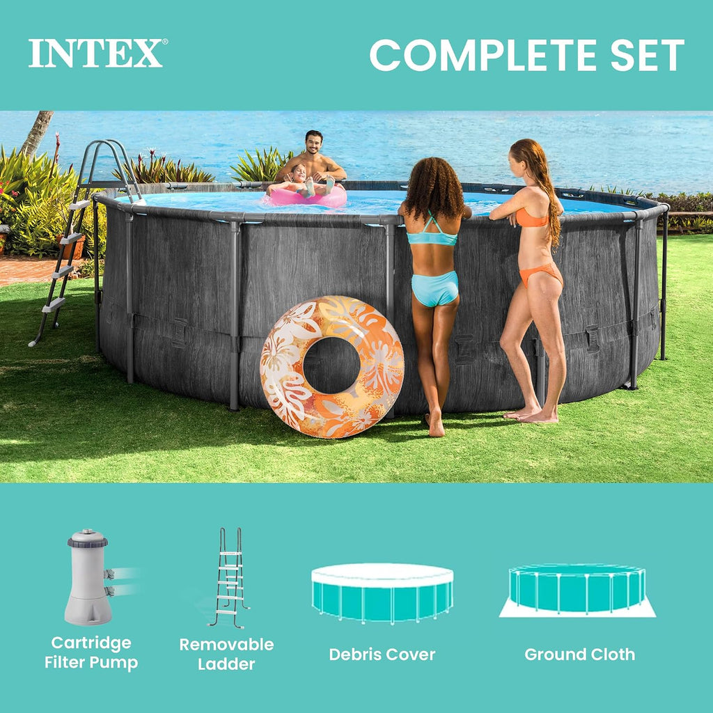 Greywood Prism Frame 15' x 48" Round Above Ground Outdoor Swimming Pool Set with 1000 GPH Filter Pump, Ladder, Ground