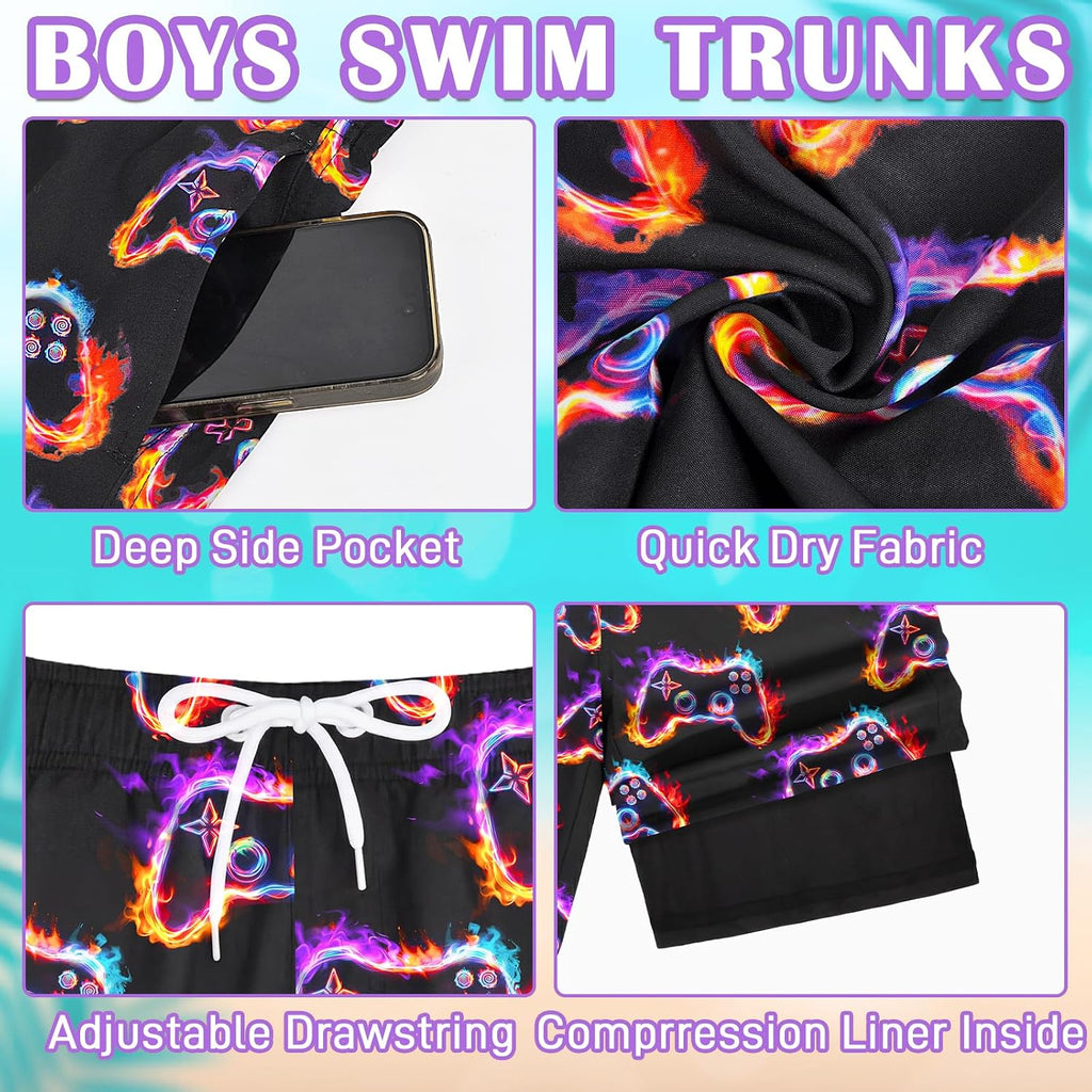 Boys Swim Trunks Bathing Suit Boys Swimsuit Swim Shorts Swimwear Quick Dry Swim Trunks with Compression Liner