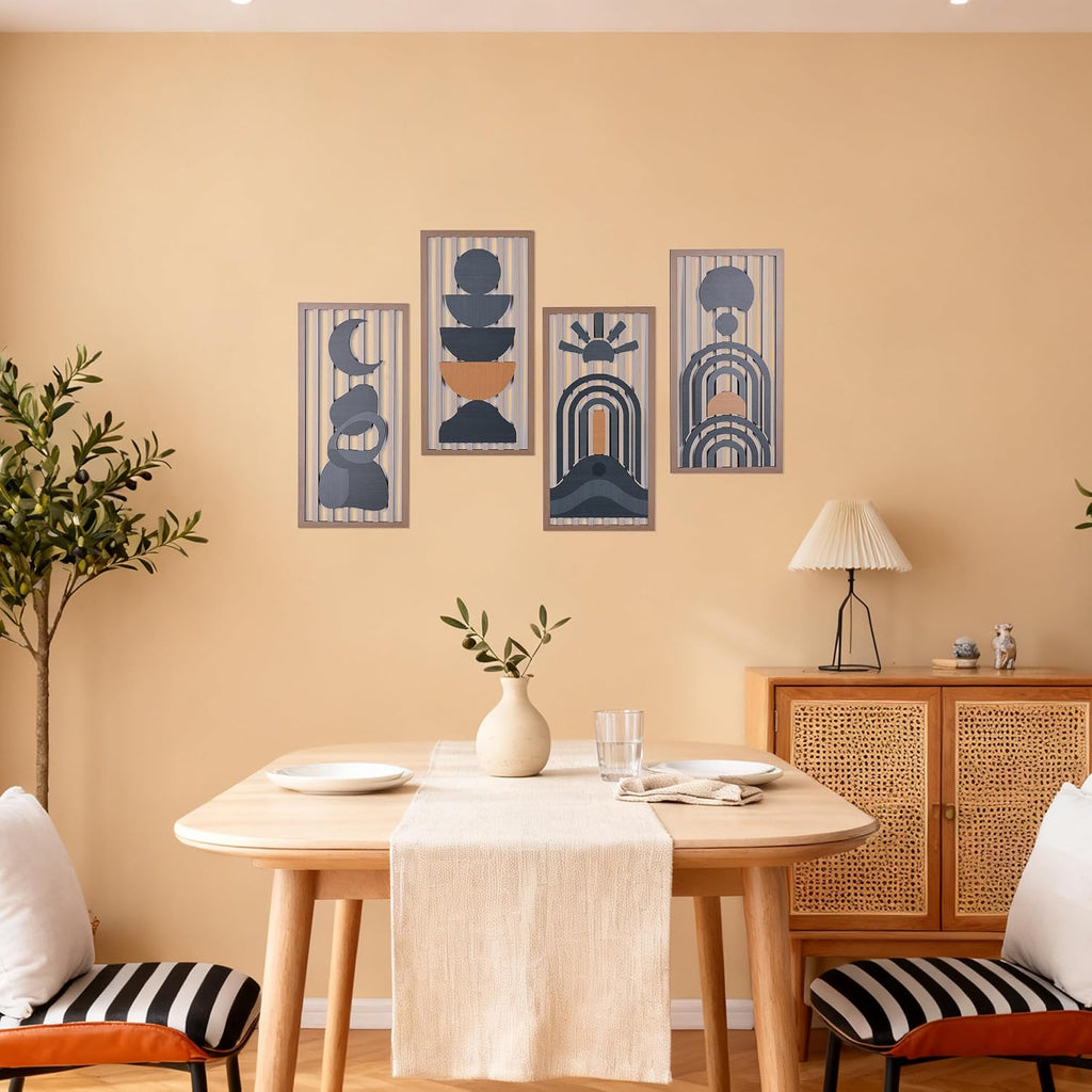 Blue Boho Wall Decor, Abstract Blue Wall Art & Wall Decor Blue, Mid-Century Modern Aesthetic Artwork - Set of 4