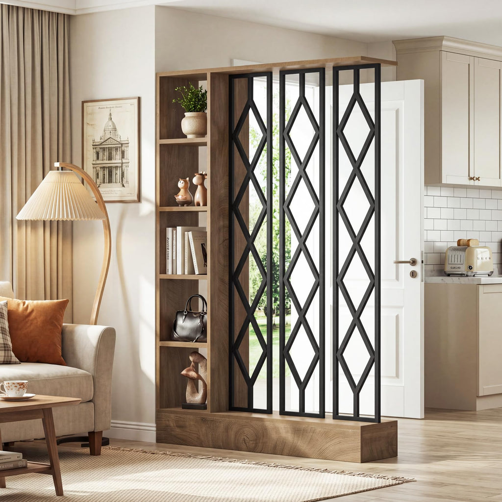 70.87" Tall Wall Room Divider with 5-Tier Storage Shelves