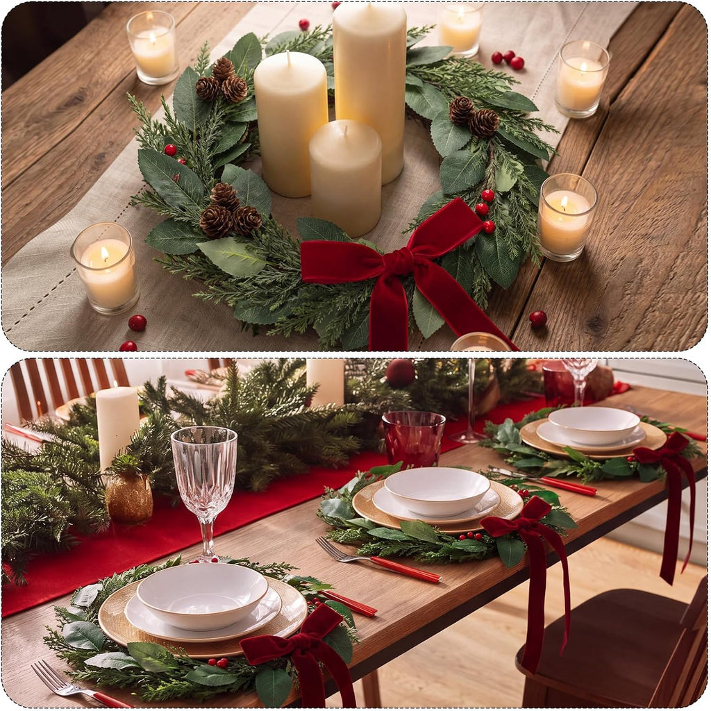 6 Pack Christmas Wreaths Charger Plate Centerpieces,Pine Needles