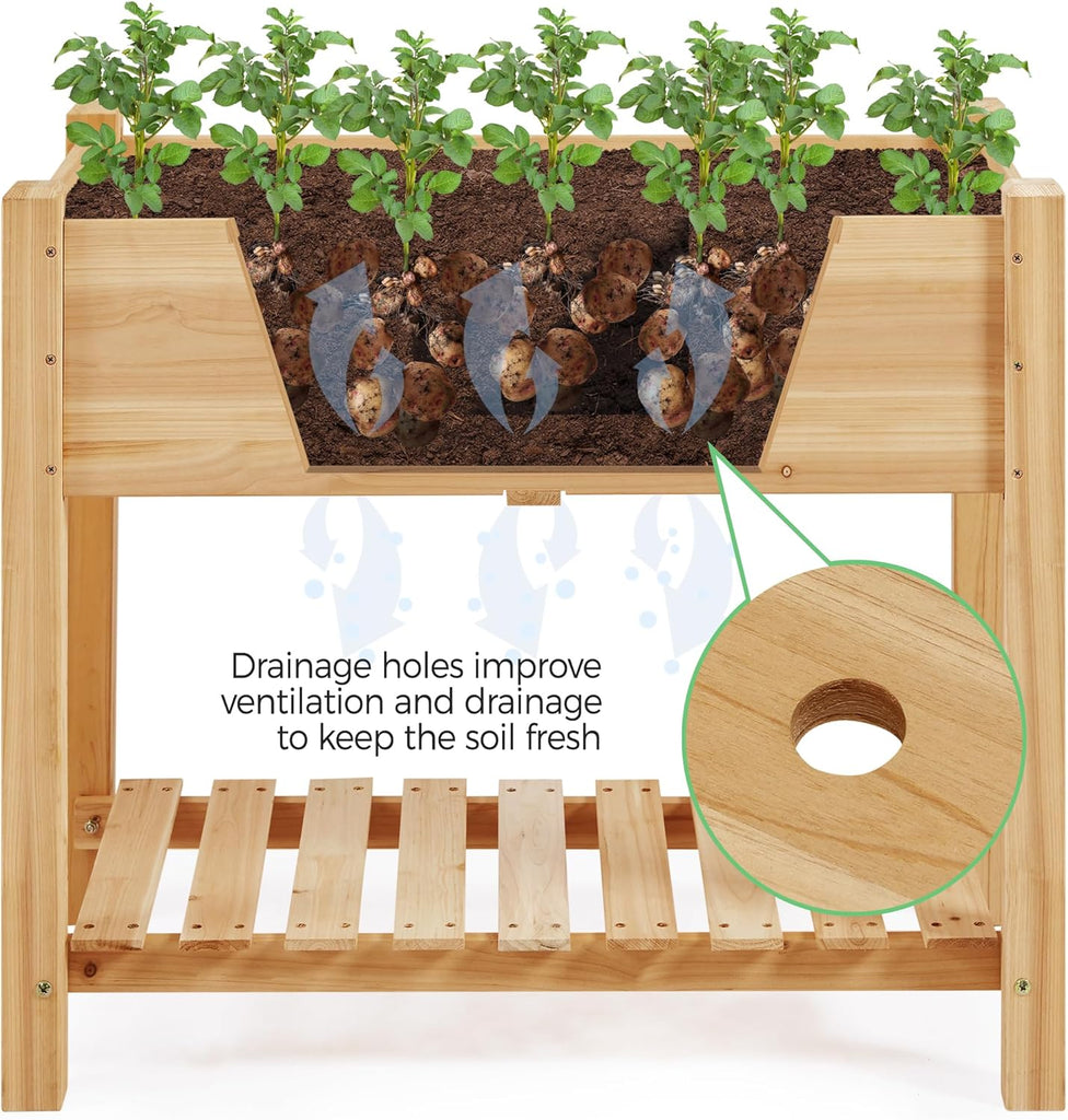 34" Raised Garden Bed with Legs, Wooden Planter Box, 1Pcs | Elevated wooden planter with sturdy fir wood frame &