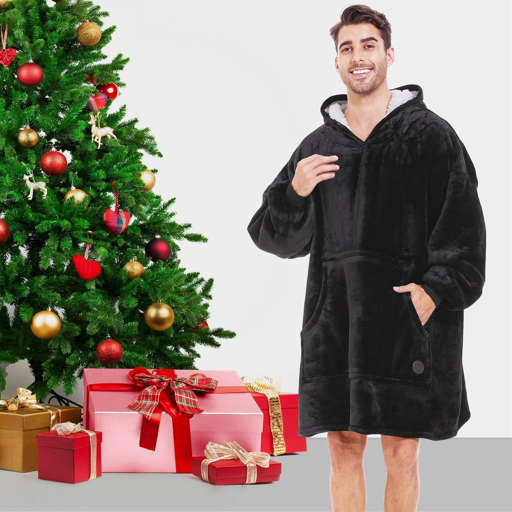 Wearable Blanket Hoodie, Oversized Sherpa Sweatshirt Blanket for Adults Women Men, Warm Cozy Hooded Blanket, Gifts