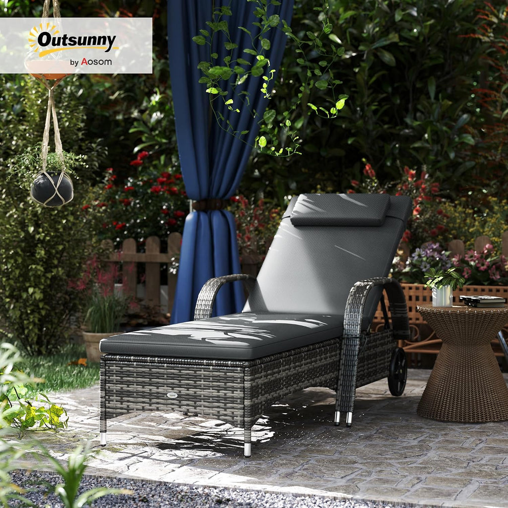 Wicker Outdoor Chaise Lounge Set of 2 Mixed Gray and Gray | 5-Level Adjustable Backrest, PE Rattan, Pool Lounge