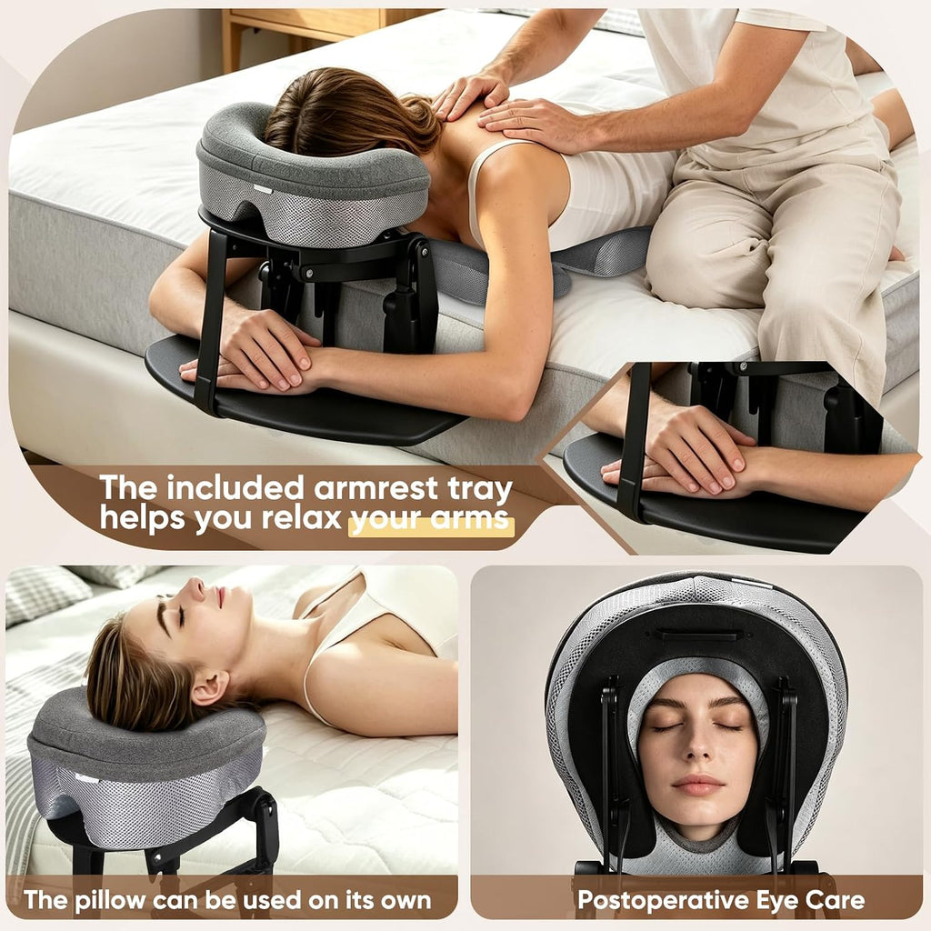 Massage Headrest for Bed, Height-Adjustable Bed Massage Head Holder, Home Massage Kit, Face Down Pillow After Eye