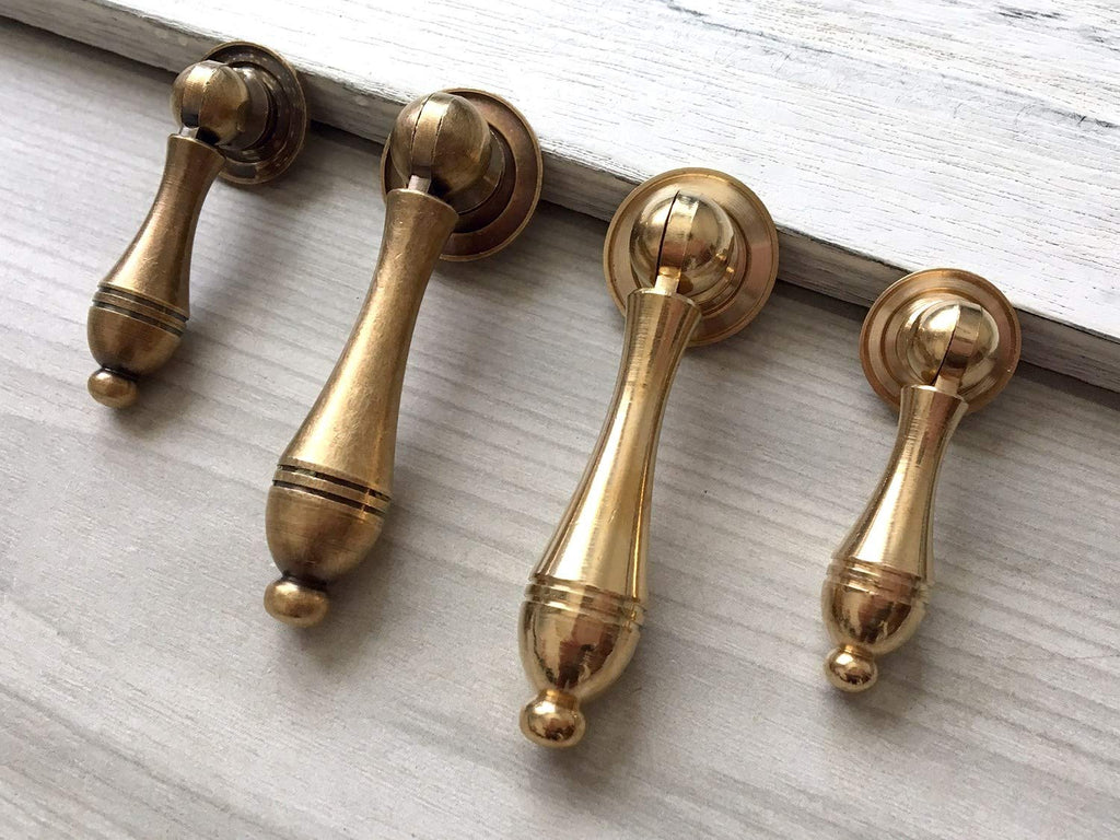 Brass Drawer Knob Single Drop Pull Knob Drawer Pull Pendant Dresser Pull Handles Antique Bronze (Large, Antique