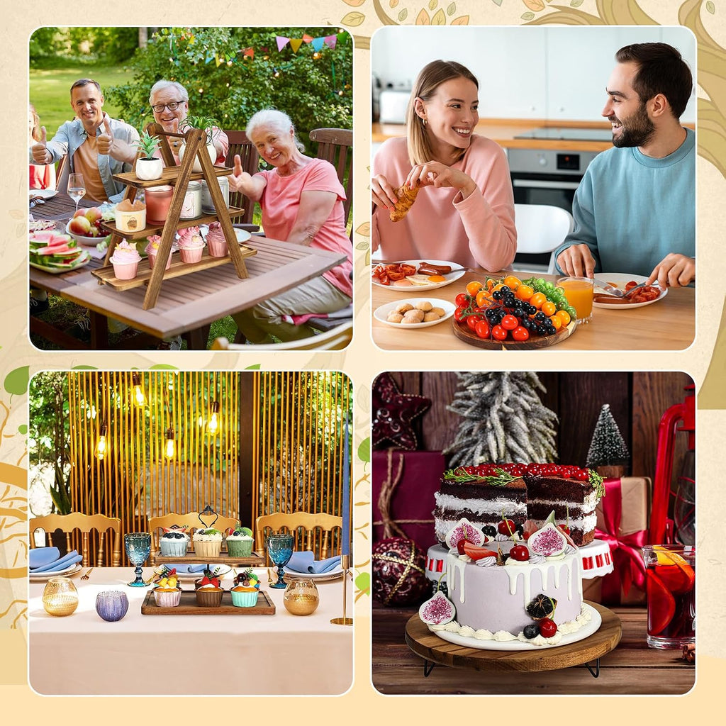 5 Pcs Wooden Dessert Table Display Set, Farmhouse 2 Tier Cupcake Stand 3 Tier Wood Cake Tower Round Serving Tray Food