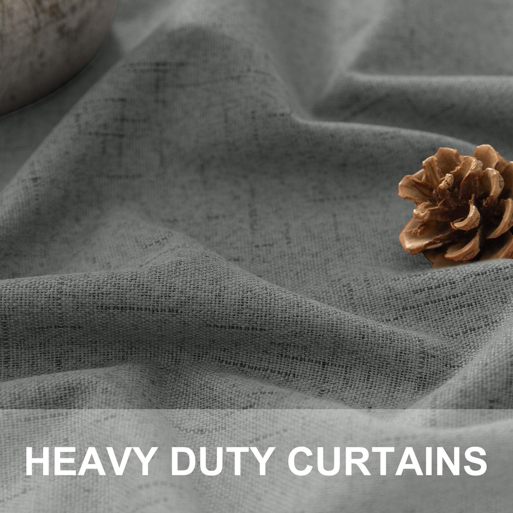 Dark Grey Thermal Curtains 54 Inch Length Thick Linen Textured Dining Room Darkening Blackout Insulated Insulating
