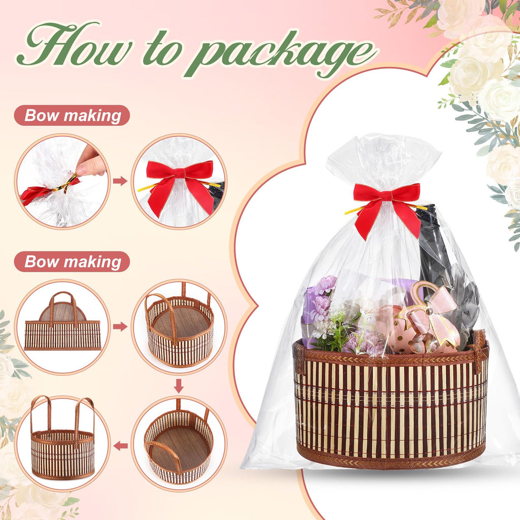 6 Set Empty Gift Baskets to Fill for Raffle, Bamboo, Brown