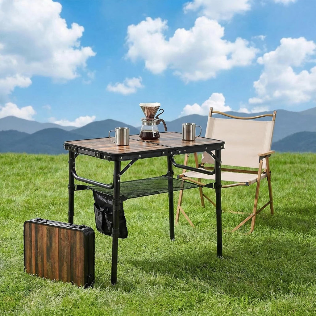 Small Folding Camping Table, 2ft Portable Picnic Table Aluminum 24" x 16" Folding Table, 3 Adjustable Heights
