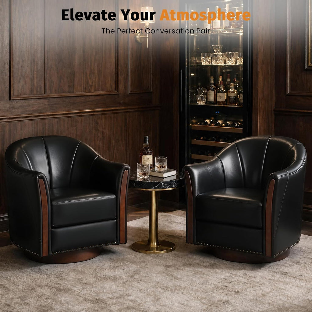 360° Swivel Accent Chair, Faux Leather Swivel Barrel Chairs