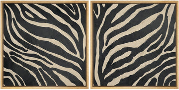Framed Canvas Print Wall Art Set Zebra Pattern Artwork, Black and Cream Animal Stripe Illustrations Modern Art