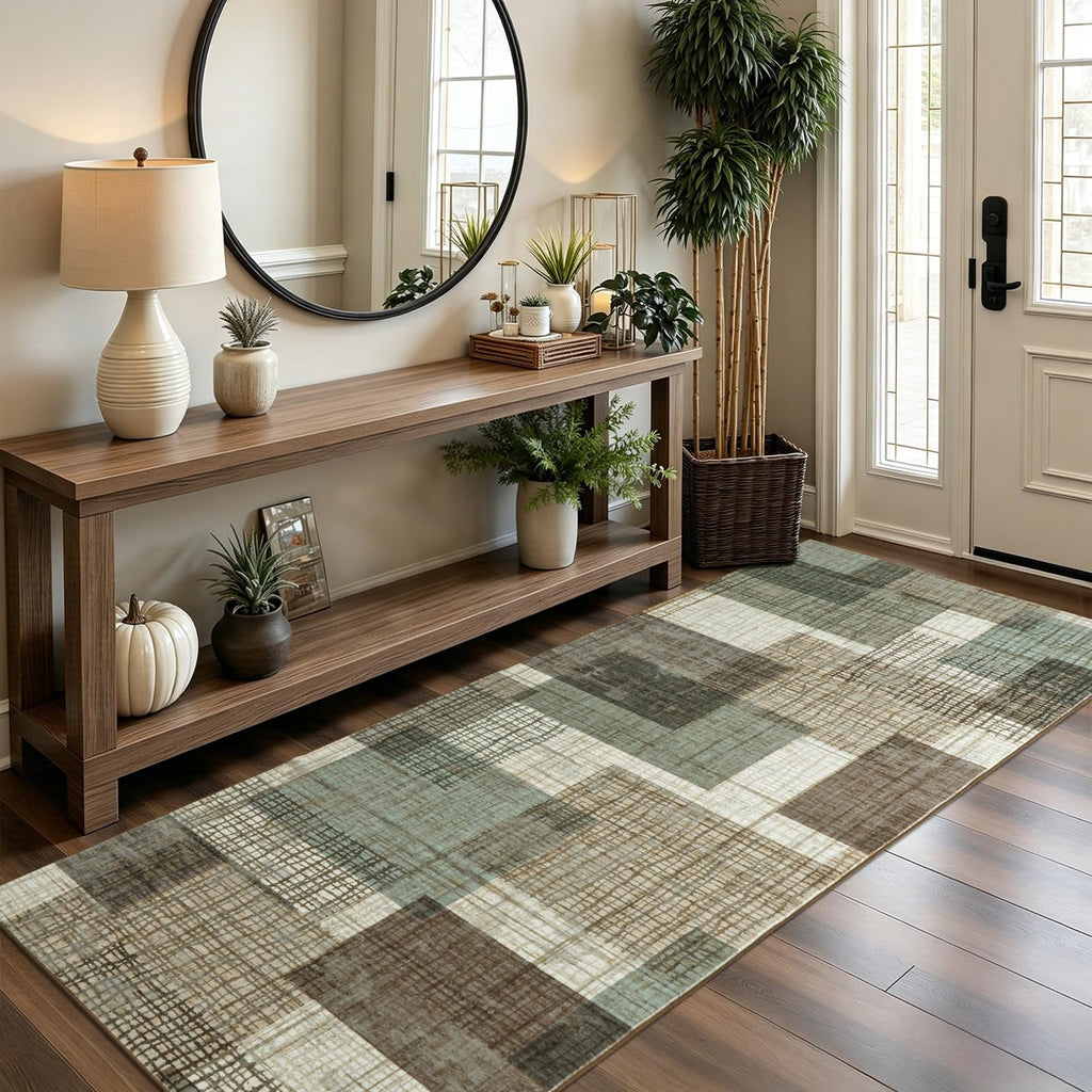 Washable Runner Rug Kitchen Bedroom, Green