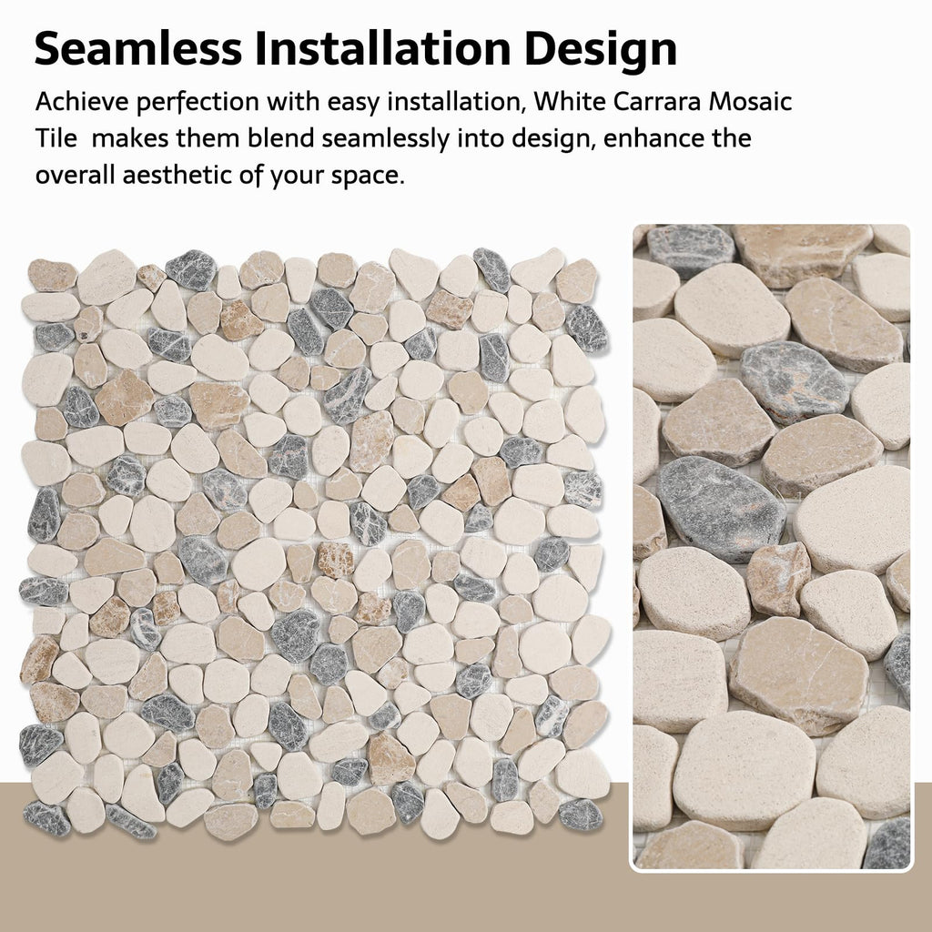 Pebble Tile for Shower Floor Natural Stone Sliced Pebble Mosaic 4 Sheets