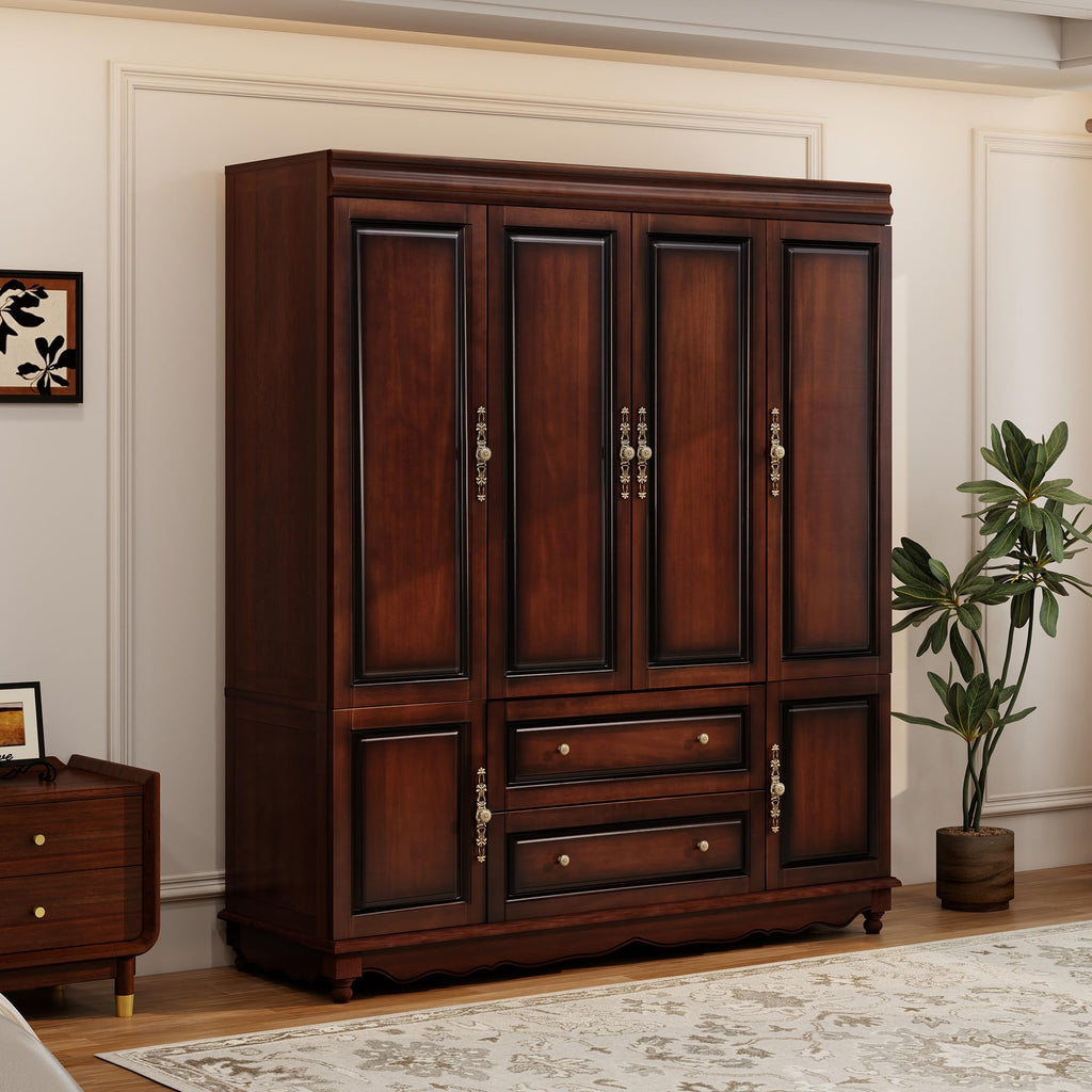 Solid Wood Armoire Wardrobe Closet with Cherry Finish