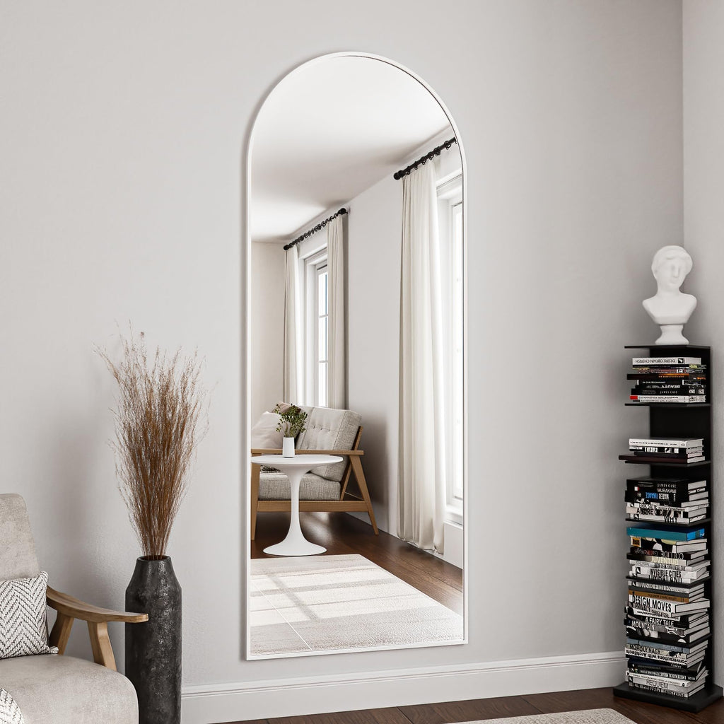 Floor Full Length Mirror, 56"x20" Arched Full Body Mirror, White