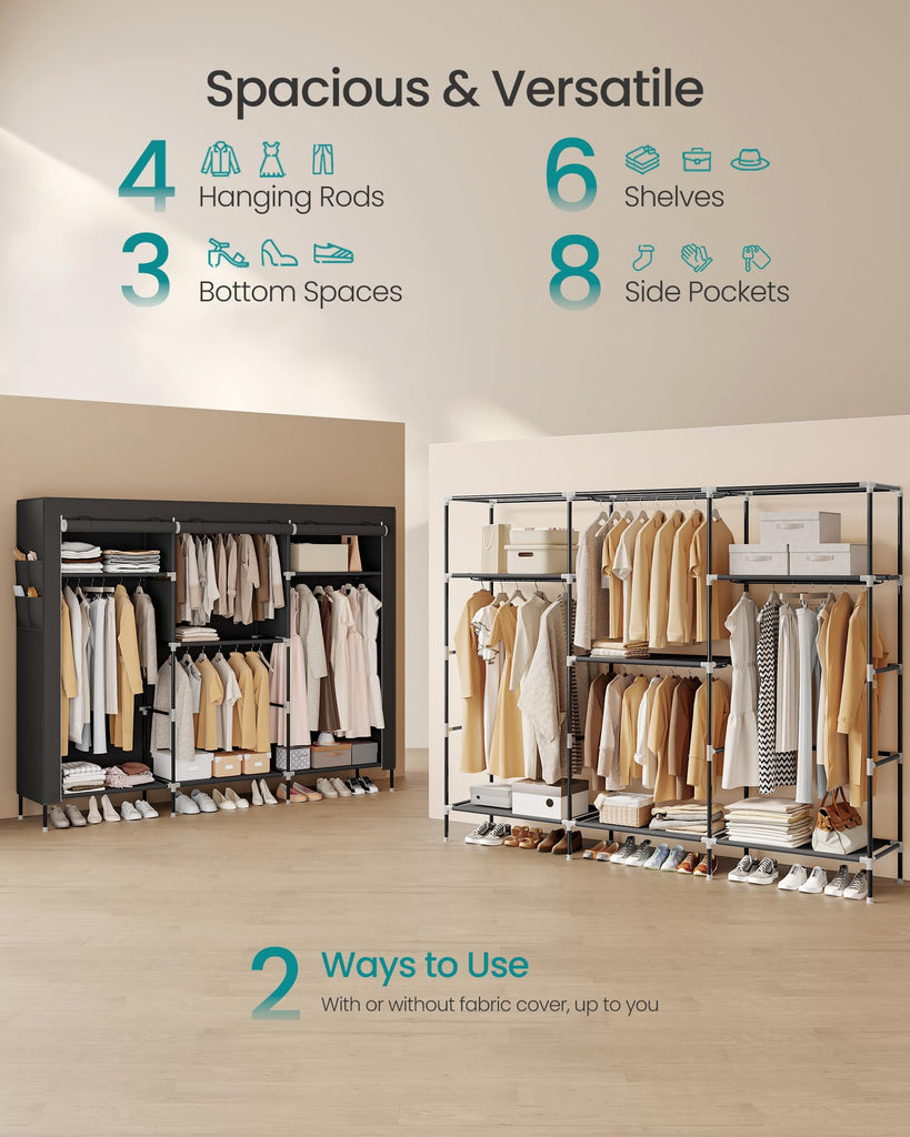 Portable Closet, Fabric Wardrobe, Clothes Rack with Shelves