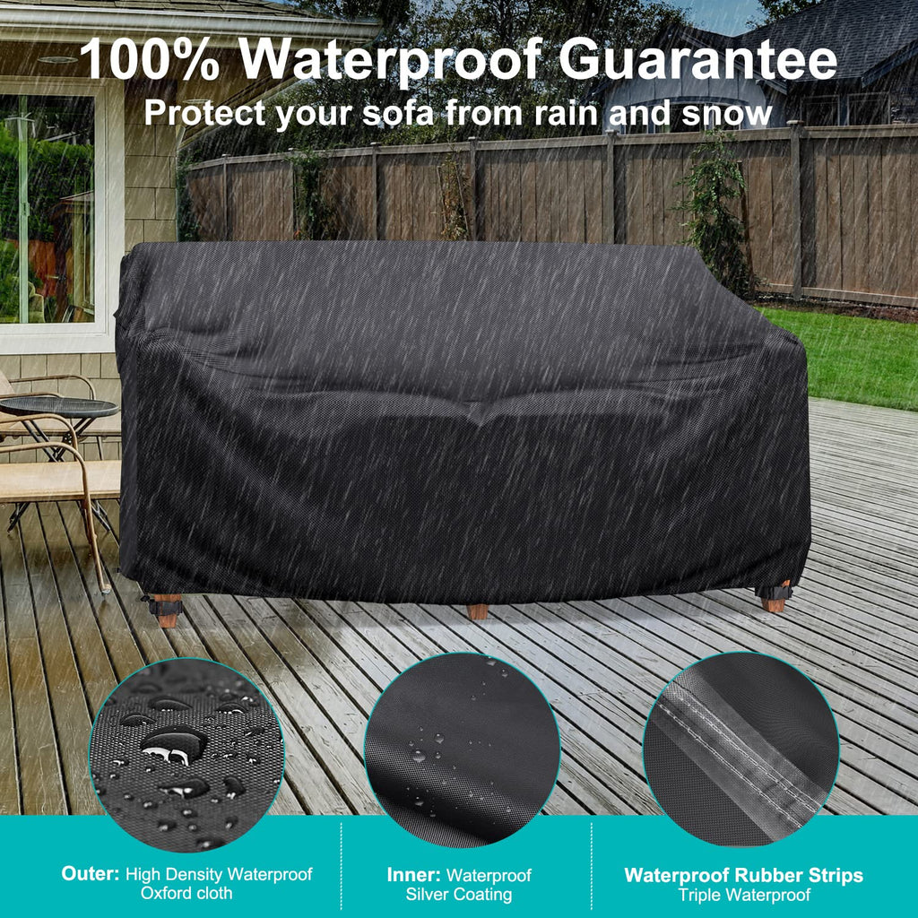 2-Seater Waterproof Outdoor Couch Cover 60"L×34"D×30"H Black