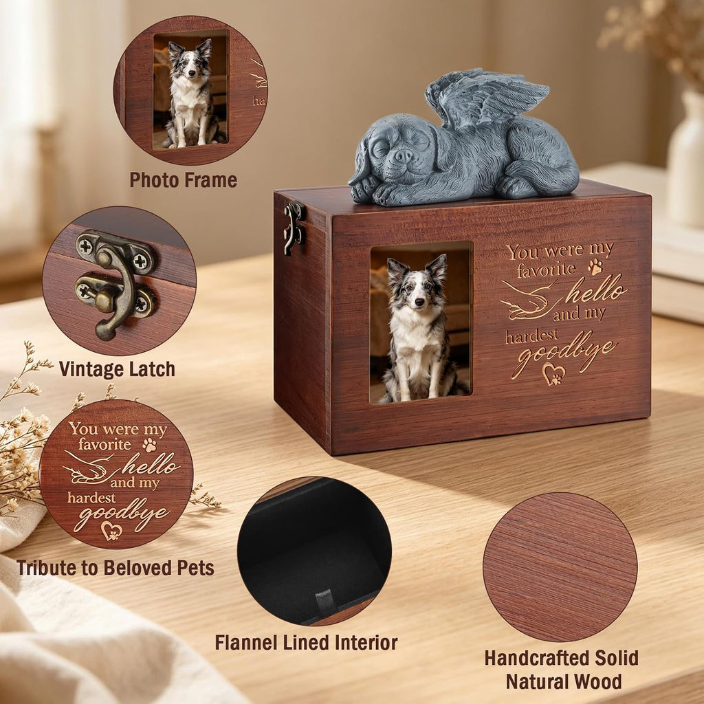 Pet Urn for Dogs Wooden Ashes Keepsake Memory Box with Photo Frame Pet Loss Sympathy Remembrance Cremation Urns