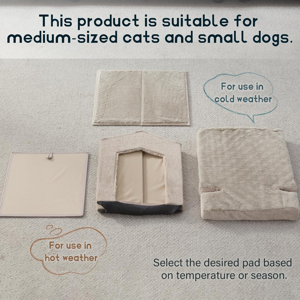 Cat Beds for Indoor Cats,Cat Houses,Cat Cave with Orthopedic Cushion,Foldable Cat Condos,Hideaway,Shelter,Beige Cat