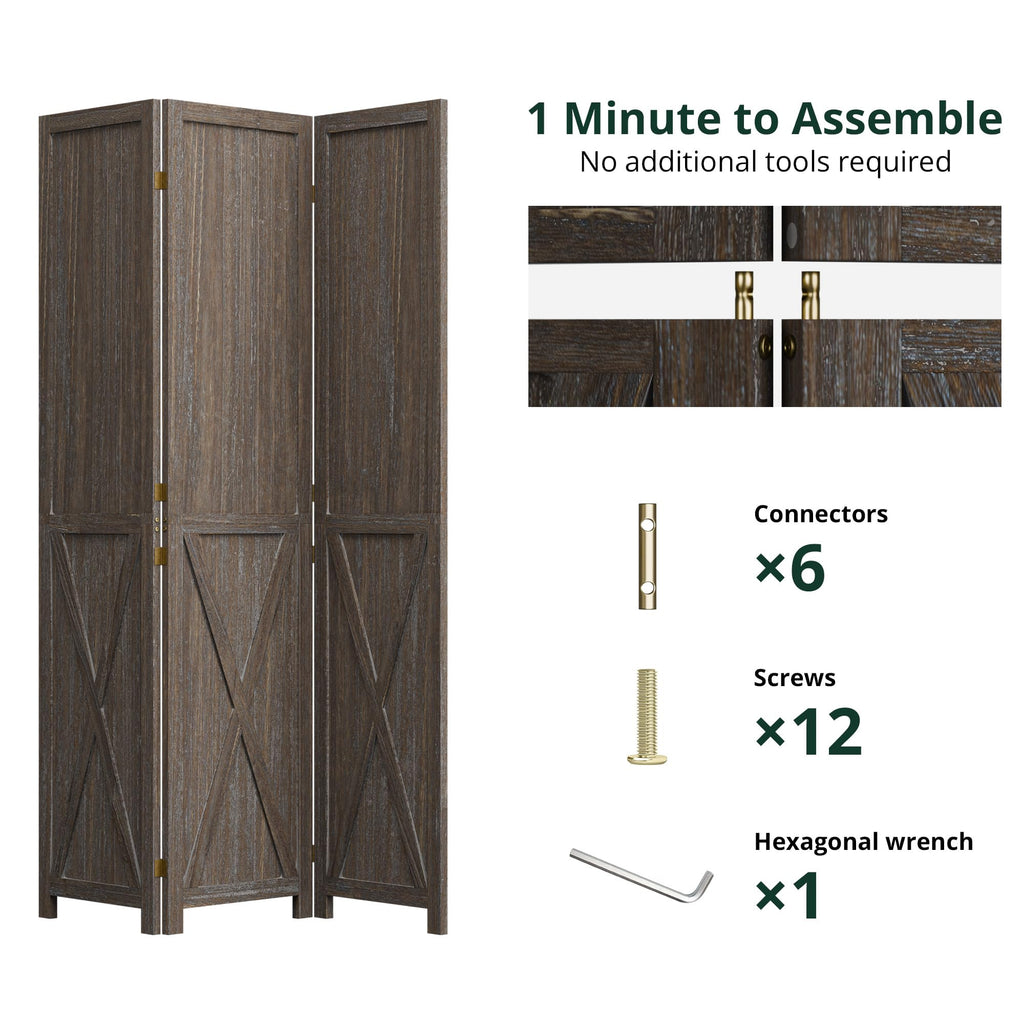 3 Panel Folding Room Divider, Solid Wood Privacy Screen, Freestanding Partition Wall, Temporary Wall