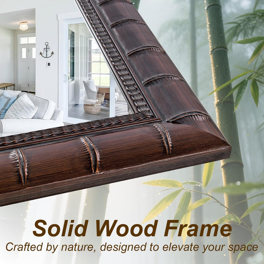 Vintage Bronze Mirror, 39'' x 27'' Solid Wood Mirror Frame with Bamboo-Joint Design, Decorative Wall Mirrors