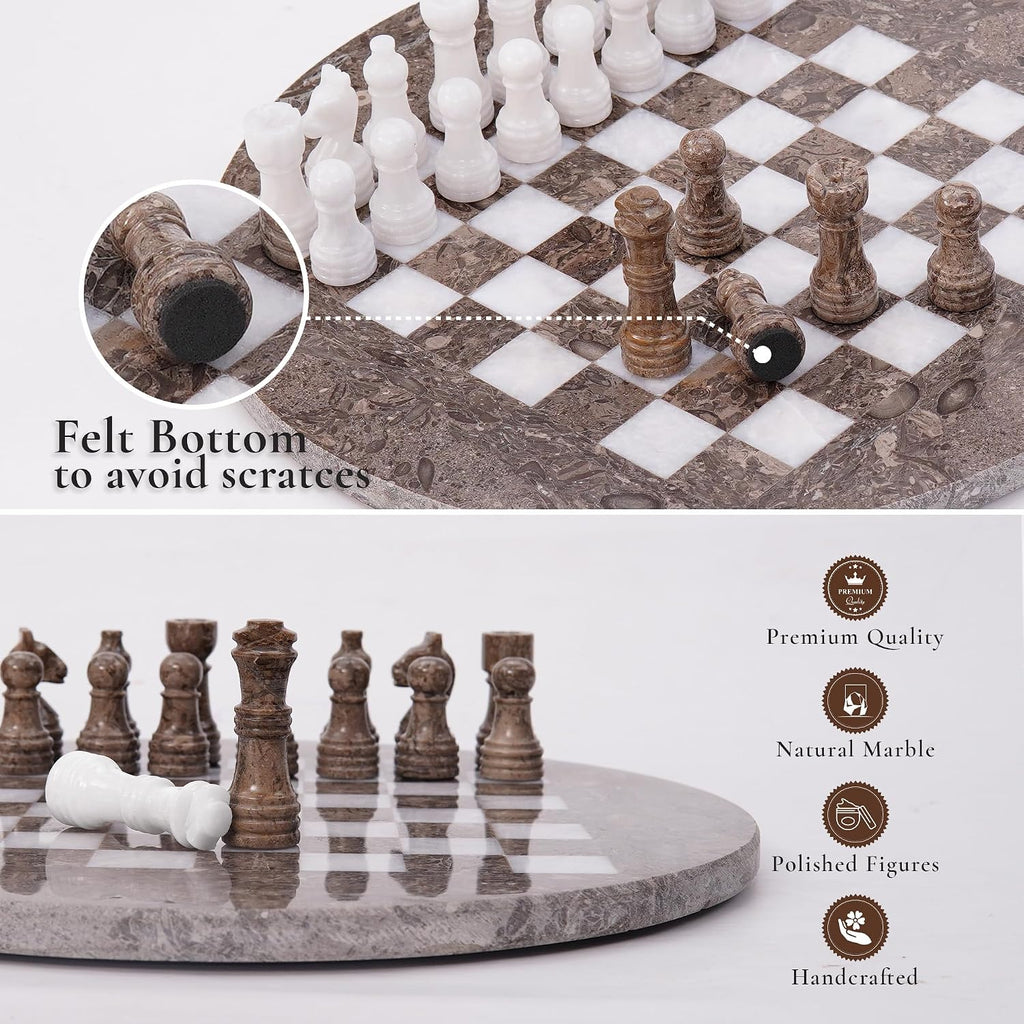 Marble Chess Set with Complementary Storage Box & Extra Queens, 12 Inch Oceanic & White Handmade Chess Board Game