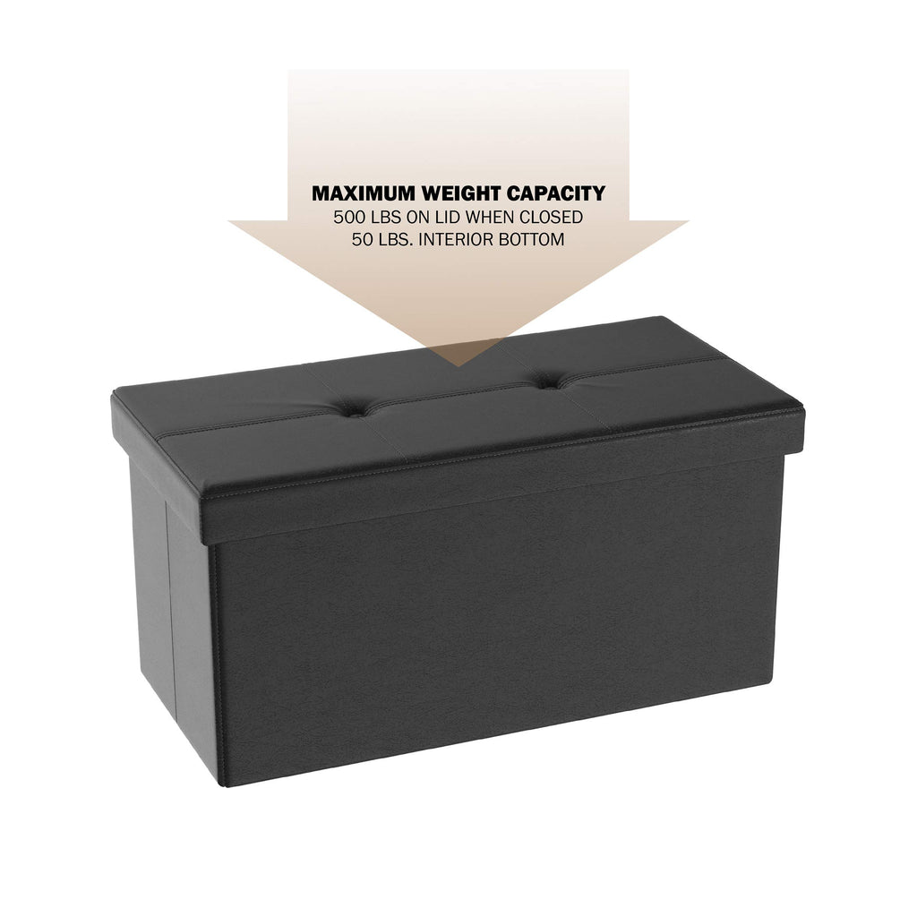 Storage Ottoman - 30-Inch Folding Faux Leather Footrest, Linen Chest, or Bench with Removable Bin by (Black)