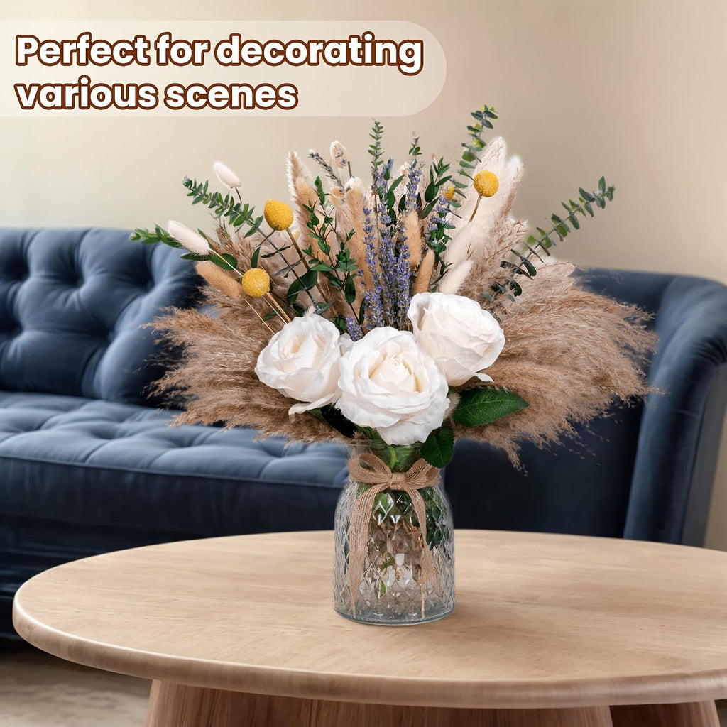 Faux Flower Arrangement with Vase, Center Pieces Decoration for Table, Pampas Grass Floral Décor, Thanksgiving &