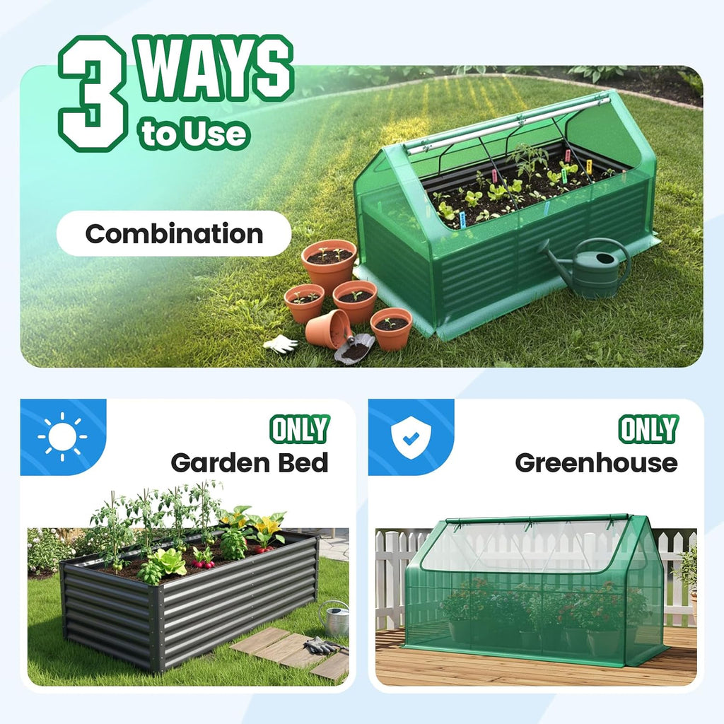 Large Raised Garden Bed with Cover 8x4x2 ft | Galvanized Raised Beds for Gardening Vegetables with Cover Metal