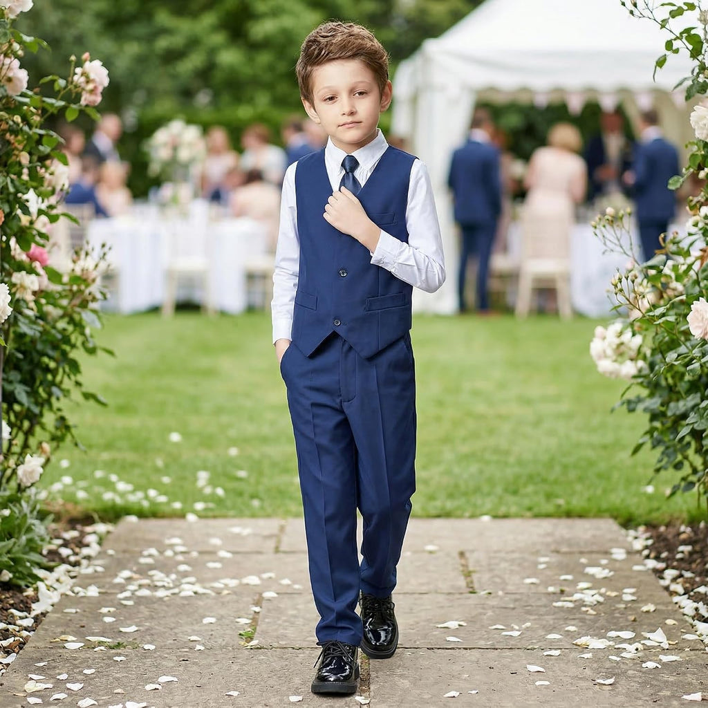 Boys 4 Pieces Suits Slim Fit Kids Vest Pants Sets Formal Dresswear for Boy