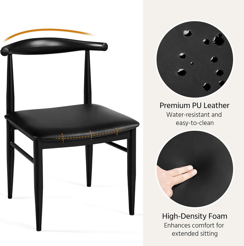 Dining Chairs Set of 2 Mid Century Modern Leather Dining Room Chairs with Armless Backrest & Metal Legs for Kitchen