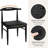 Dining Chairs Set of 2 Mid Century Modern Leather Dining Room Chairs with Armless Backrest & Metal Legs for Kitchen