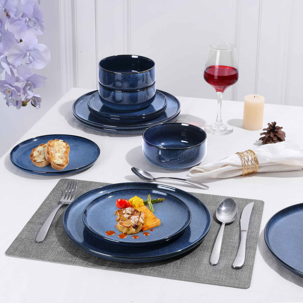 12 Pieces Dinnerware Sets Stoneware Service for 4, Starry Blue