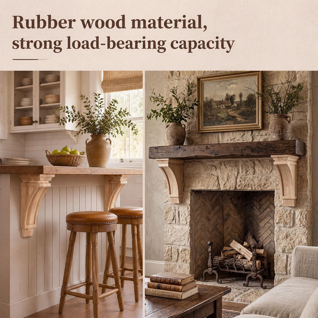 4" x 8" x 12" Wood Corbels, Decorative Wooden Shelf Brackets